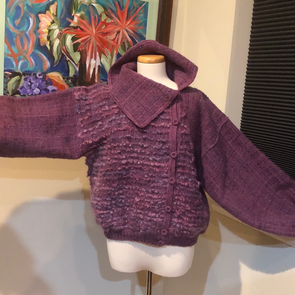 Regine's Fine Art Handwoven Purple Sweater w/ Huge Dramatic Sleeves = OSFA